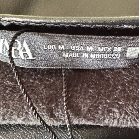 Zara Black Faux Leather Shoulder Pads Midi Dress Size Medium - Picture 6 of 6